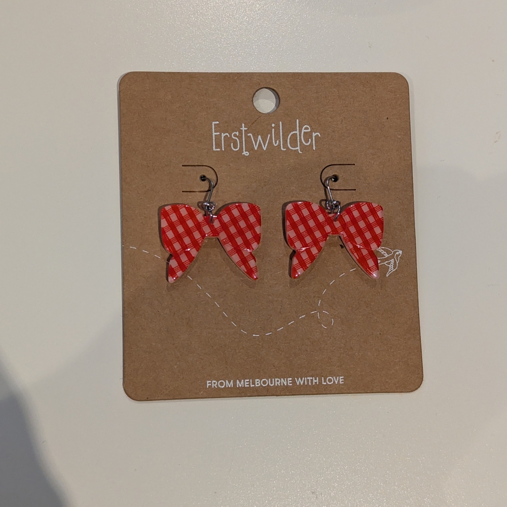 Red Polka Dot Bow Earrings Retro Style